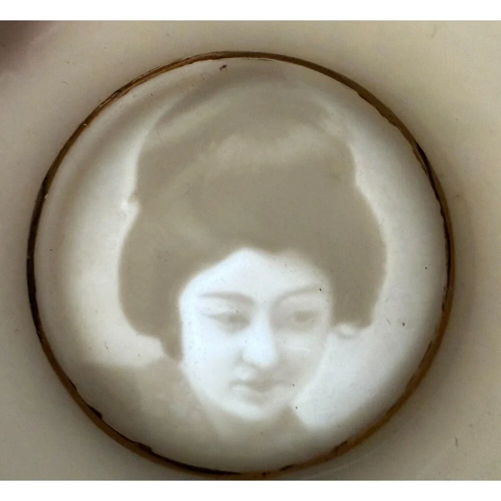 Dragonware Moriage Demitasse Cup & Saucer, Hand Painted Geisha Lithophane
